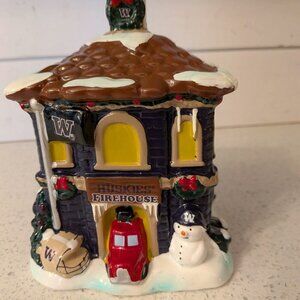 Huskies Christmas Firehouse Engine  Ceramic Village Forever Collection